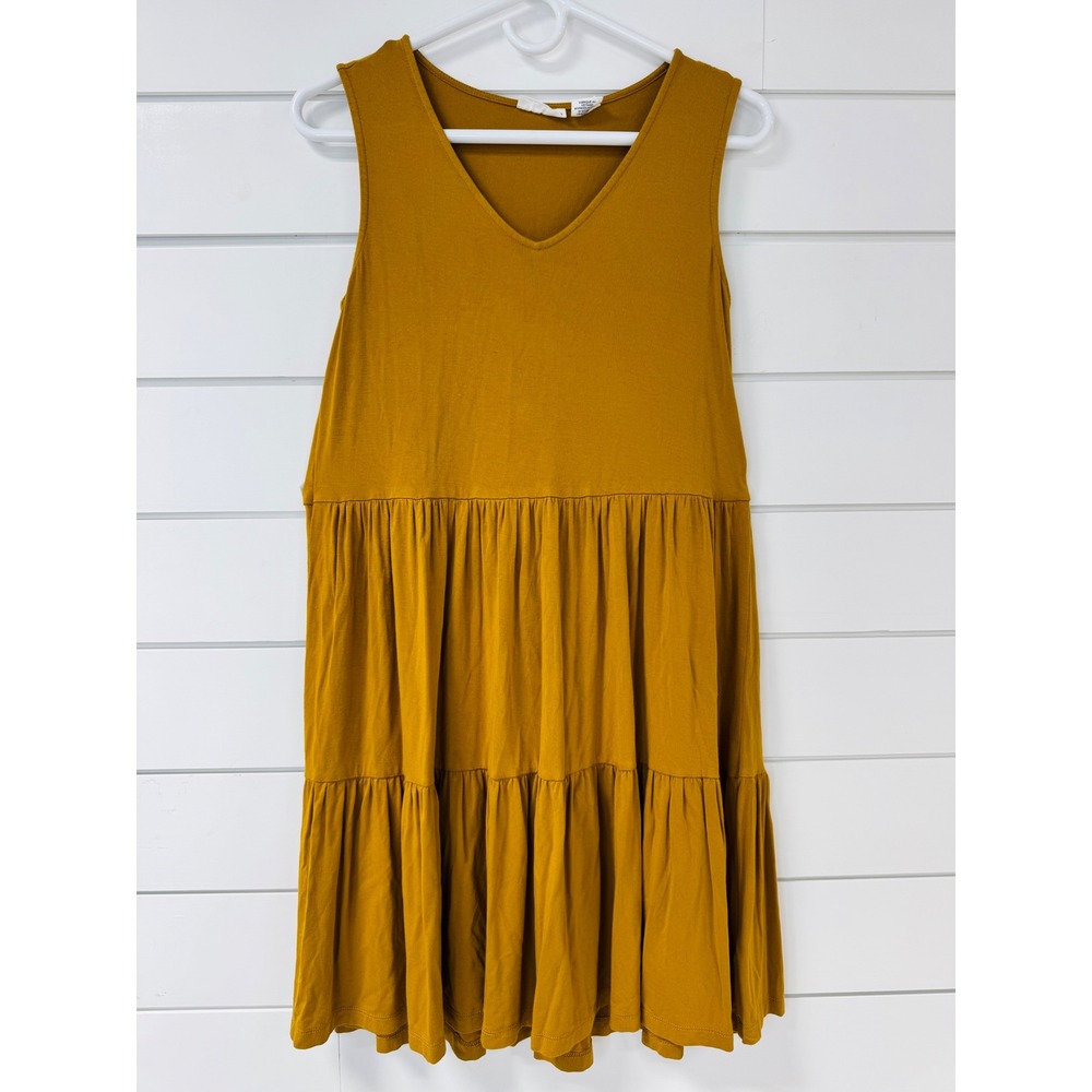 Lucky Brand Mustard Yellow Tiered Mini Dress V-Neck Sleeveless XS